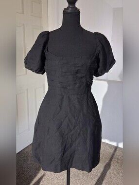 Astr Black Puff Sleeve Mini Dress